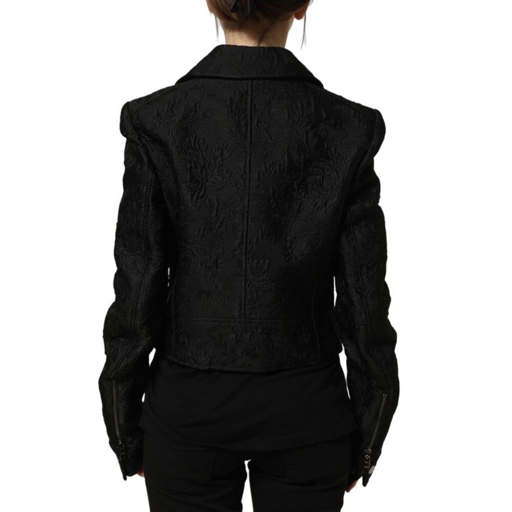 Dolce & Gabbana Black Floral Brocade Biker Blouson Women's Jacket